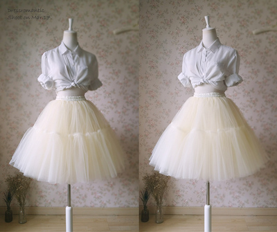 Ivory Cream Full Midi Tulle Skirt Women Girl Fashion Skirts NWT