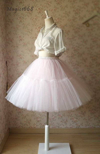 Light Pink A Line Midi Skirt Women Girl Tulle Skirts