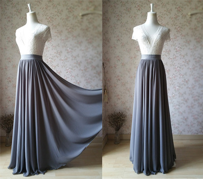 Gray Floor Length Chiffon Skirt Gray Wedding Skirt Bridesmaid Chiffon Skirt Outfits Plus Size