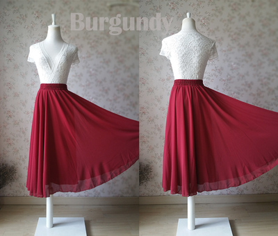 Burgundy Chiffon Long Bridesmaid Skirts