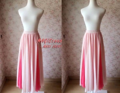 Red Elastic Waist 2 Layer Chiffon Split Skirts