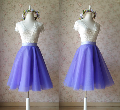 Purple A Line Midi Tulle Circle Skirt