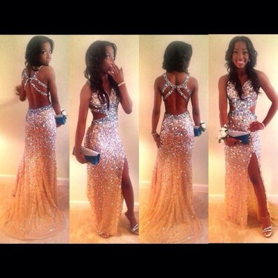 Black Girl Prom Dress Luxury Bling Sparkle Mermaid Chiffon Stunning Sparkly Beaded Floor Length Dress Elegant Sexy Long Prom Dress, Dre