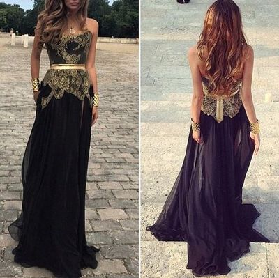 Black Prom Dresses,Strapless Prom Dress,Lace Prom Dress,Gold Lace Prom Dresses,Formal Gown,Simple Evening Gowns,Unique Party Dress,Lace Prom Gown