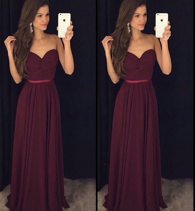 Burgundy Wine Red A Line Chiffon Prom Dresses Sweetheart Ruched Bodice Sleeveless Evening Dresses Party Gowns