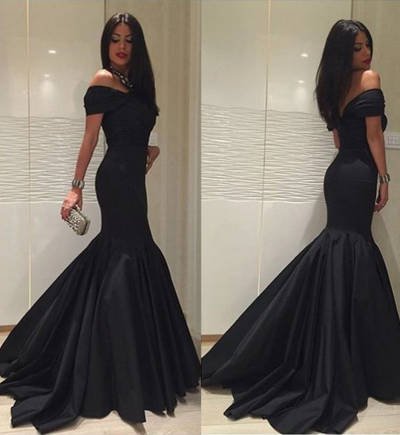 New Fashion Black Formal Dresses,Custom Satin Mermaid Long Prom Dresses,Off The Shoulder Women Evening Gowns