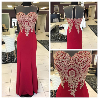 Red Lace Appliques Mermaid Prom Dress Long Evening Dresses Party Gowns