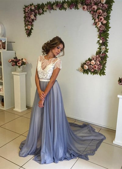 Fashion Two Piece Prom Dress,Ball Gown Prom Dresses,Pretty Evening Dress,Tulle Prom Gown