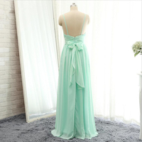 Full length Spaghetti Straps Mint Green Bridesmaid Dress - Thumbnail 1