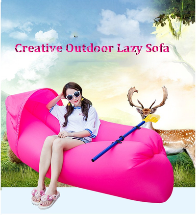 NEW! Lazy Sofa Inflatable Camping Beach Lay Bag Recliner With Sunshade Cap