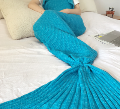 Simple Mermaid Tail Child Adult Blanket Thicker Single Winter Sofa Blanket Knitted Woolen
