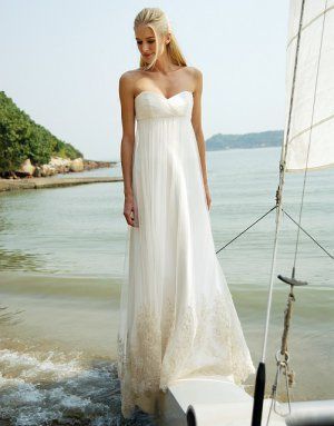 A line Simple Full Length Empire Pregnant Wedding Dress