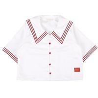 Velvet Strips Sailor Collar Shirt - Thumbnail 1