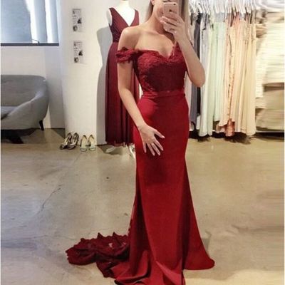 Burgundy lace mermaid long prom dress, Burgundy evening dress