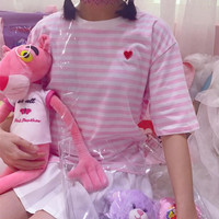 Heart Strips Pink T-shirt - Thumbnail 1