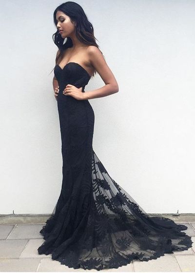 Sexy Sweetheart Lace Mermaid Long Prom Evening Dresses Black Party Prom Dresses E14