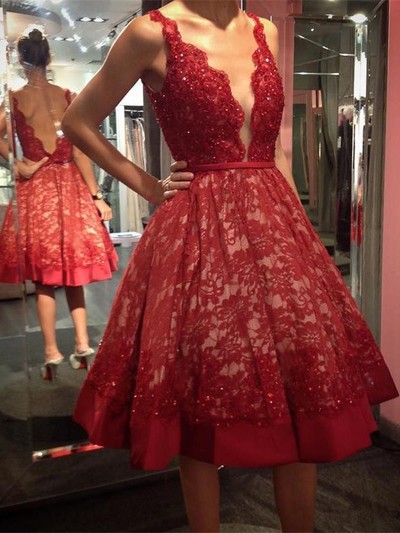 Red Lace Homecoming Dress,Short Red Prom Dress,Red Lace Graduation Dress