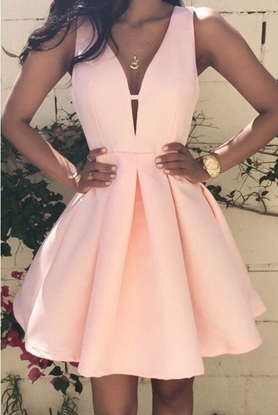 Fashion Rose Homecoming Dress,Short Prom Dress,Sexy V-neck Graduation Dress