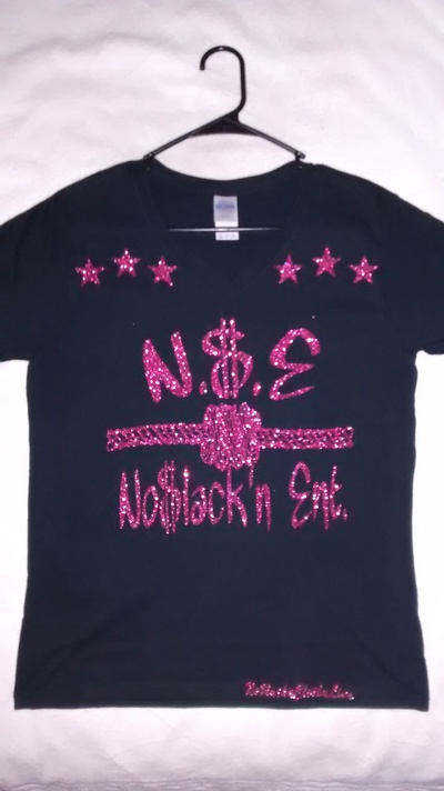 N$E No$lacknEnt. (Black&Hot PinkGlittER) V-Neck Business T-shirt.