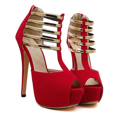 Classy Red and Gold Peep toe High Heels Sandals
