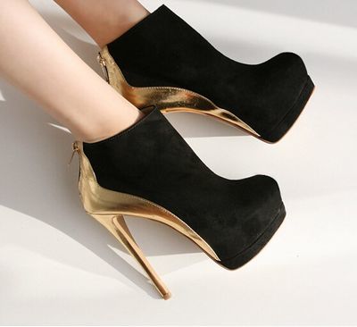 Sexy Black and Gold High Heel Booties