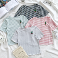 Cactus Embroidered Stripes T-shirt - Thumbnail 2