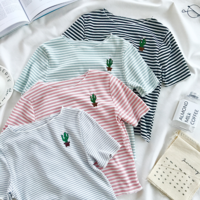 Cactus Embroidered Stripes T-shirt - Thumbnail 3