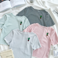 Cactus Embroidered Stripes T-shirt - Thumbnail 4