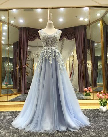 Elegant A line tulle lace long evening prom dress,BD170601