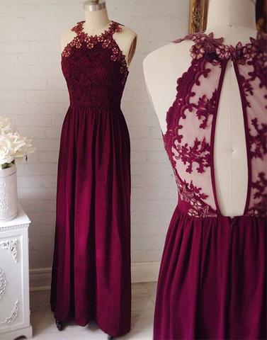 Round neck lace long prom evening dresses,BD170608