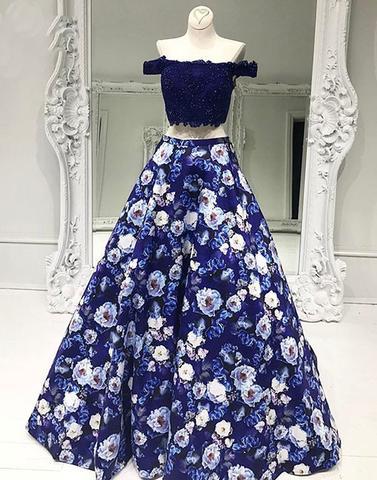 Gorgeous two pieces floral pattern long prom evening dresses,15041507