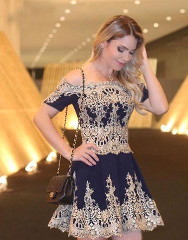 Stylish lace off shoulder short prom dress, lace homecoming dresses,15041509