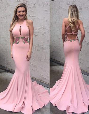 Unique pink mermaid long prom evening dresses,BD170609