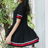 Stripe College Style Pleated Dress - Thumbnail 1