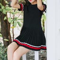 Stripe College Style Pleated Dress - Thumbnail 2