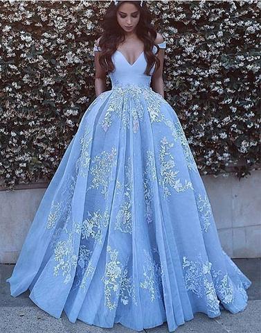 Custom made A line blue off shoulder long prom gown evening dress,15051203