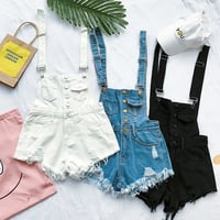 Korean loose denim overall shorts - Thumbnail 1