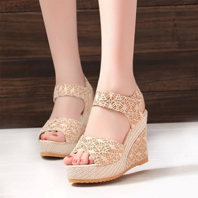 New 2016 fashion ladies wedges women lace sandals sexy high heeled summer shoes Platform open toe high heels pumps for women