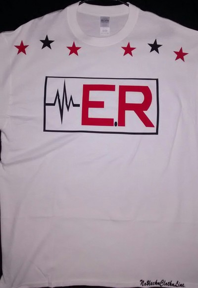 E.R (White,Black&Red) (EMT) T-shirt.
