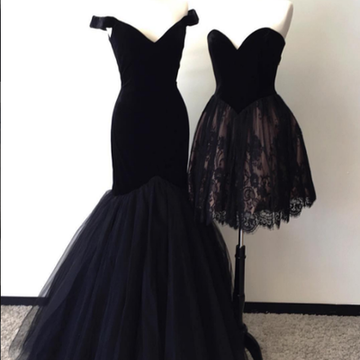 Custom made black tulle long prom dress, black lace homecoming dress - Thumbnail 4