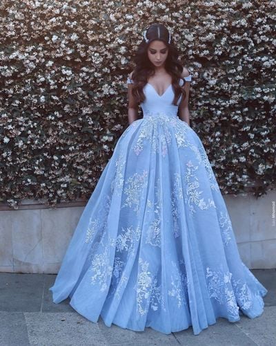 Custom made handmade tulle off shoulder prom dress with lace applique,formal dress