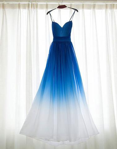 Unique royal blue v neck chiffon long prom dress, evening dress,PD1702712