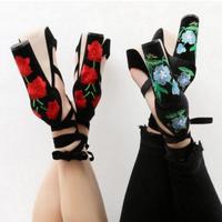 *Free Ship* Rose Embroidered High Heel Sandals - Thumbnail 3