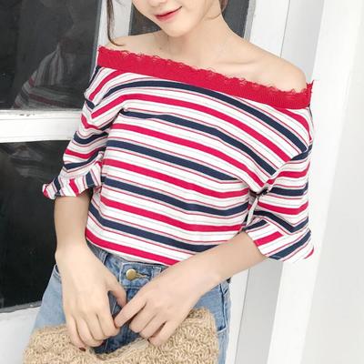 Off shoulder striped shirt - Thumbnail 5