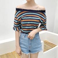 Off Shoulder Striped Shirt - Thumbnail 3