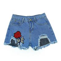 Rose Embroidery Fishnet Denim Shorts - Thumbnail 1