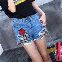 Rose Embroidery Fishnet Denim Shorts - Thumbnail 3