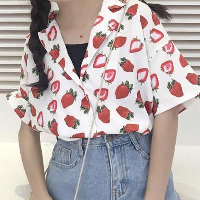 Strawberry printed short sleeve blouse - Thumbnail 5