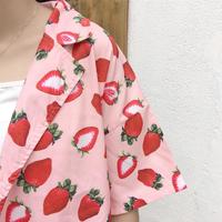 Strawberry Printed Short Sleeve Blouse - Thumbnail 3