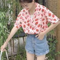 Strawberry Printed Short Sleeve Blouse - Thumbnail 4